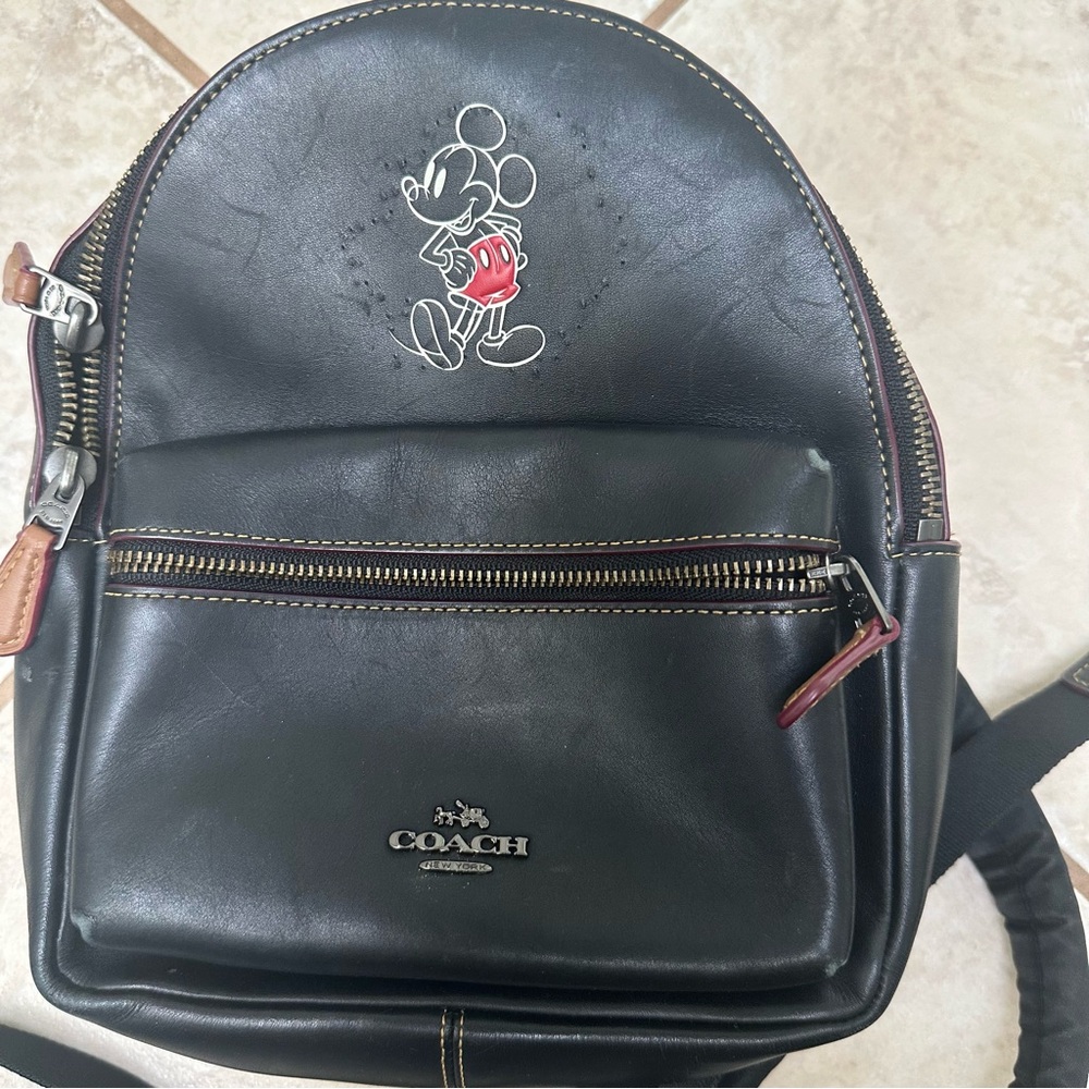 Coach Mickey Mouse Disney Black Leather Backpack Mini Charlie - Picture 3 of 12